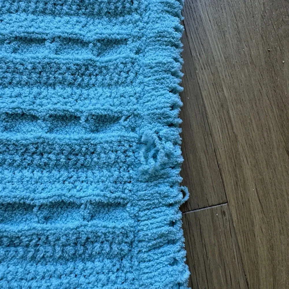 Tiddliwinks Aqua Teal Blue Chenille Baby Blanket Sweater Cable Knit Soft Rare